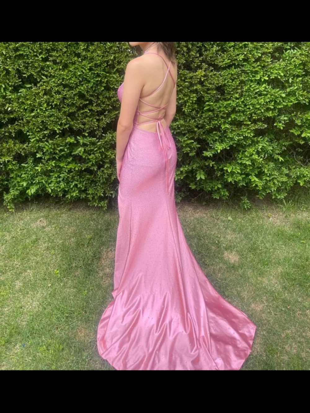 Jovani Pink Backless Satin-Effect Evening Gown - Picture 1 of 3